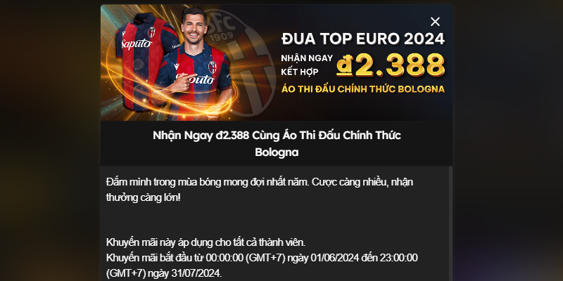 Đua top Euro nhận ngay 2.388đ và áo đấu